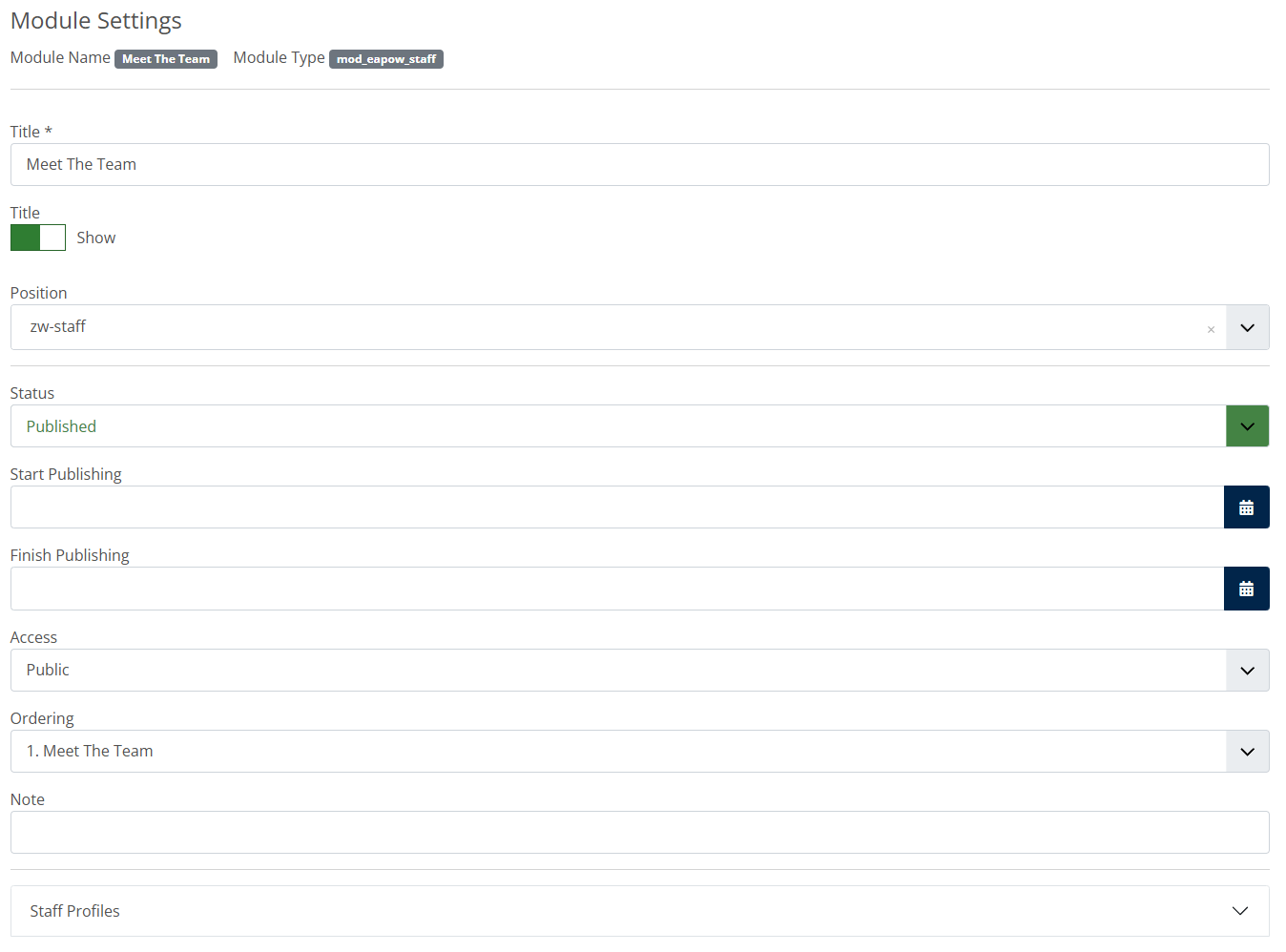 staff profile module settings